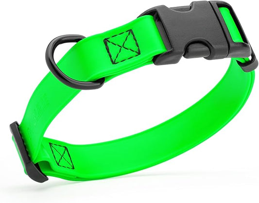 Dogline Biothane Waterproof Dog Collar with Quick Release Buckle Strong Coated Nylon Webbing with Odor- Proof for Easy Care Easy to Clean Fits Small Medium Large Dogs, Lime Green 5/8" W 9-14" L