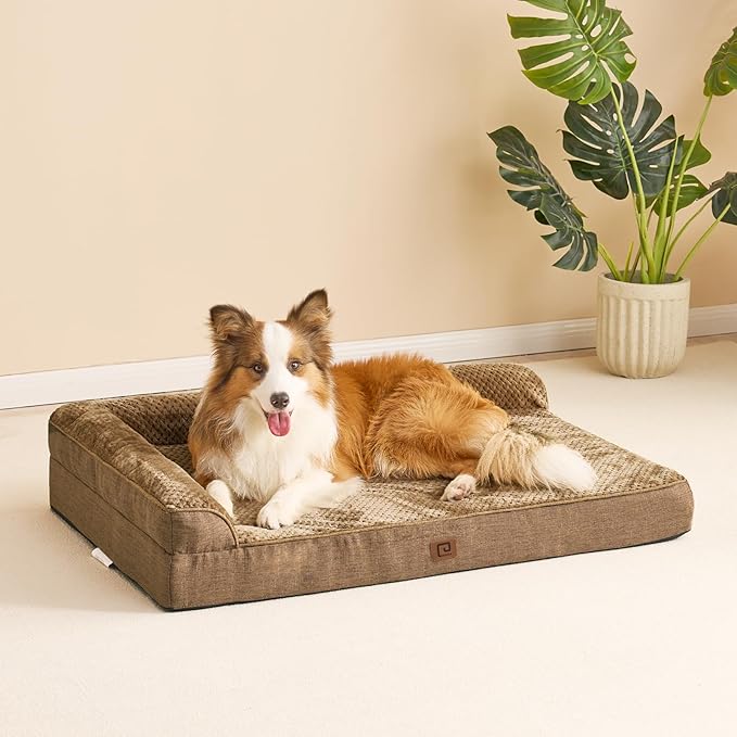 EHEYCIGA Memory Foam Dog Bed Medium Sized Dogs, Waterproof Dog Bed Orthopedic with Washable Removable Cover, Non-Slip Pet Bed Couch for Crate, 30x20x6 Inches, Camel