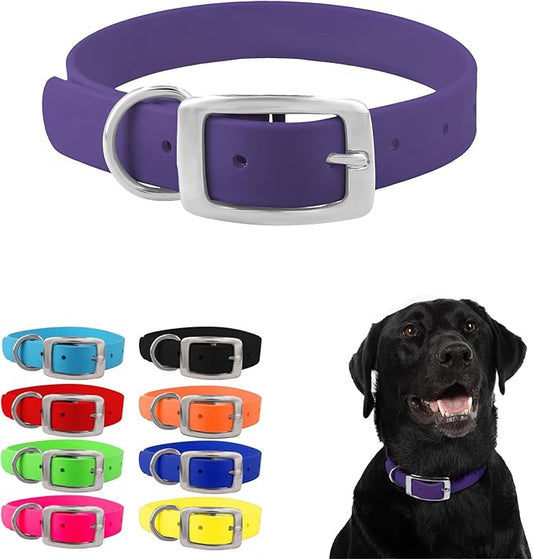 Regal Dog Products Large Purple Dog Collar with Heavy Duty Double Buckle & D Ring | Vinyl Coated, Custom Fit, Adjustable Biothane Dog Collar | Chew Resistant Waterproof Collar for Dogs