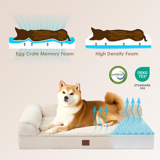 EHEYCIGA Memory Foam Dog Bed Large Sized Dogs, Pet Bed for Large Dog for Crate with Waterproof Liner, Pet Couch Bed Orthopedic with Washable Removable Cover, 35x23x6 Inches, Beige