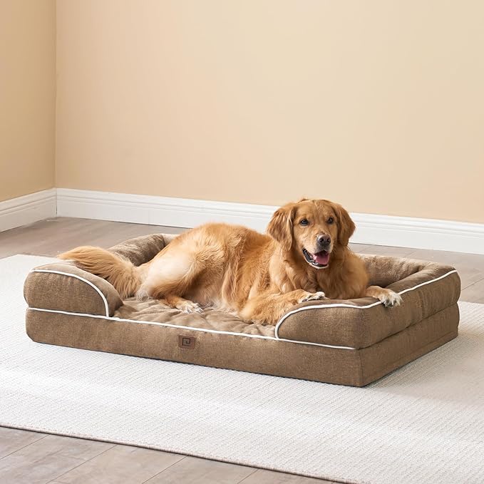 EHEYCIGA Orthopedic XL Dog Beds, Waterproof Memory Foam Dog Bed for Extra Large Dogs, Non-Slip Bottom and Egg-Crate Foam Big Pet Couch Bed with Washable Removable Cover, Camel