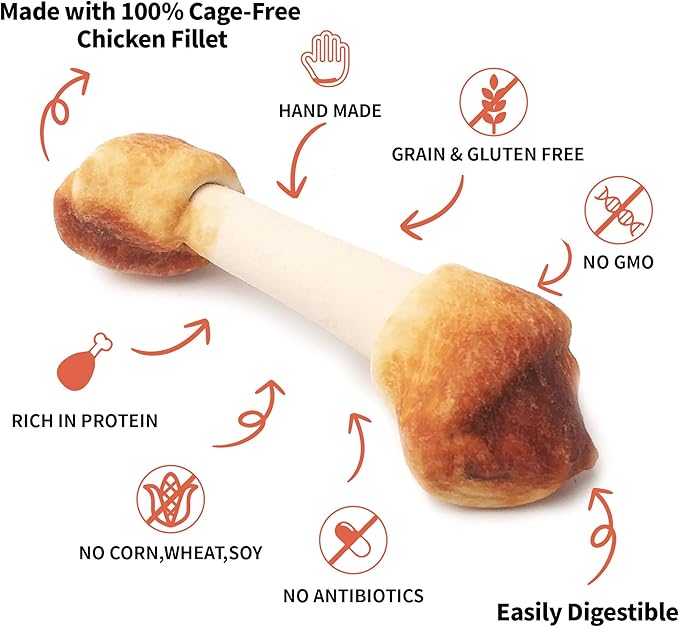 Premium Dog Chew Bones, Made with Real Chicken, Rawhide Alternative, Made with Limited Ingredients, Highly Digestible (Mini 18pcs/Pack)