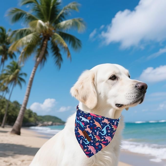 Unique Style Paws Dog Spring Bandanas 2Pcs Washable Cotton Triangle Summer Lemon Dinosaur Puppy Scarfs for Small Medium Large Dogs and Cats