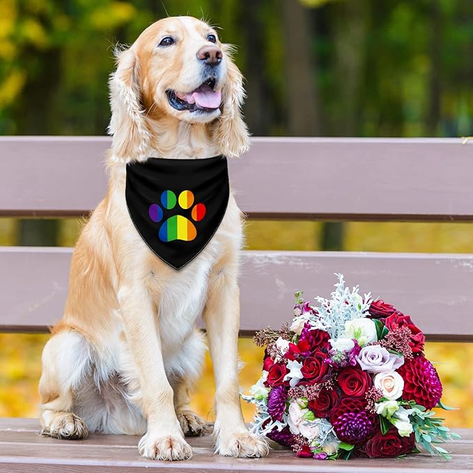 Whaline Rainbow Dog Bandanas Love is Love Pride Triangle Bibs Rainbow Dog Scarf Reversible Double-Sided Pet Neckerchief for Small Medium Large Pet Cat Dog Pride Day Costume Accessories, 4 Pack