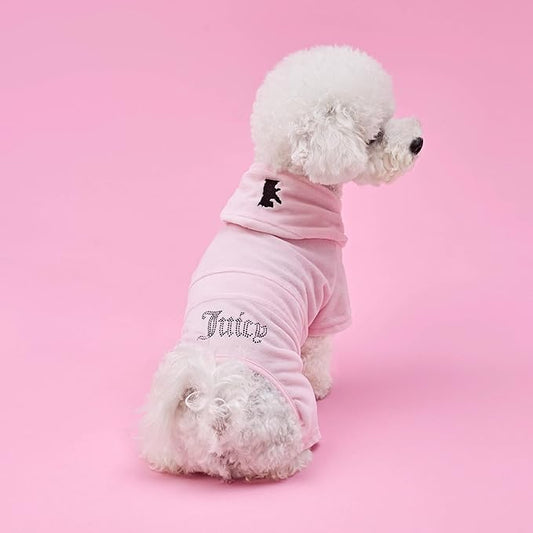 Juicy Couture Hooded Pet Juicy Bling Velour Tracksuit Chest 16 inches for Small Dogs and Cats - Pink - XS/S