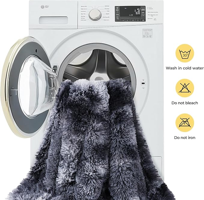 Luciphia Large Waterproof Dog Blanket for Pet Washable Liquid Proof Furniture Protector Shaggy Plush Calming Long Faux Fur Bed Cover for Couch Calming Cat Blankets for Medium, Tie-dye Grey, 60" x 80"