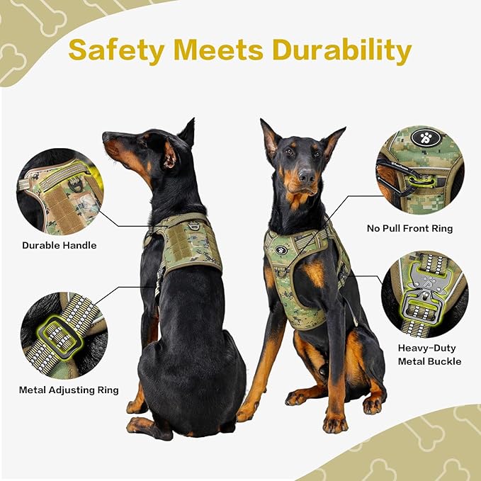 PawsPassion Tactical Dog Harness for Medium Dogs, Chew-Proof Metal Hardware, Heavy Duty No Pull Dog Harness, Reflective Strips, Adjusting Ring, MOLLE System, Hook and Loop Panel (Dune Patrol, M)