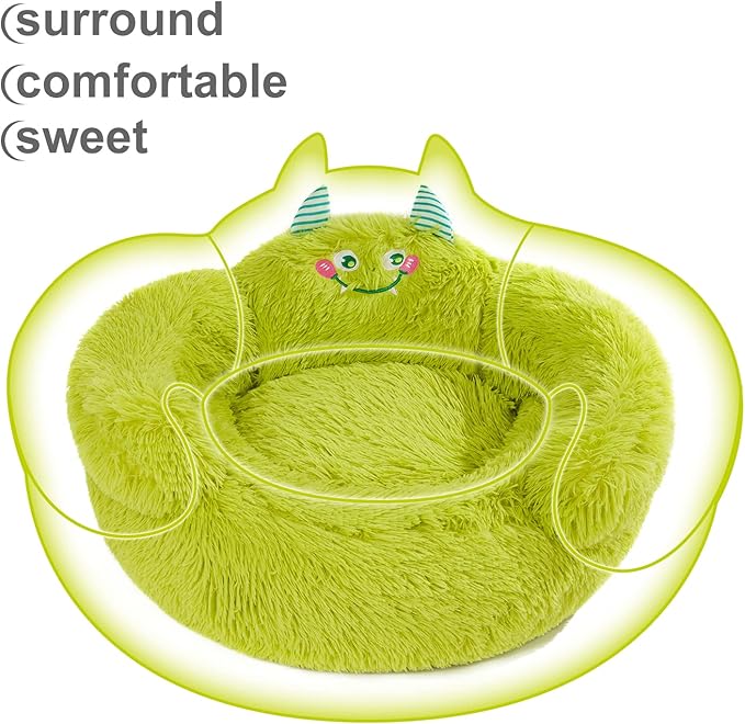Jiupety Calming Donut Pet Bed, Plush Anti-Anxiety Dog & Cat Bed for Small Pets, Soft Indoor Cuddler Bed with Non-Slip Bottom, Medium (24"x24"x14"), Green