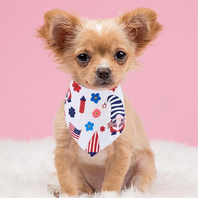 4th of July Dog Bandanas for Small Dogs Cats Patriotic Dog Bandanas 7 Pcs Independence Day Flag Day Adjustable Puppy Scarves Grooming S