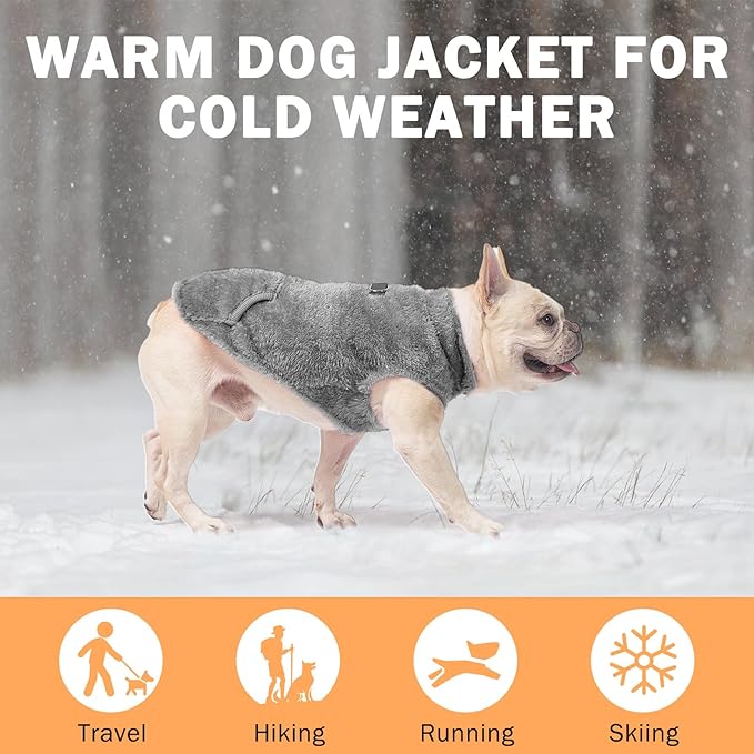 SCENEREAL Fleece Vest Dog Sweater, Dog Jacket with Harness Built in Pocket for Small Medium Dogs, Pet Cold Weather Coat with Soft Lining, Plush Warm Pullover Clothes for Puppy Boys Girls