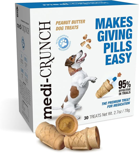 Pill Pouches for Dogs, Peanut Butter Crunchy Ice Cream Cone Treats, Pill Pockets for Dogs Capsule Size Wrap, Canine Health Supplies, 30 ct