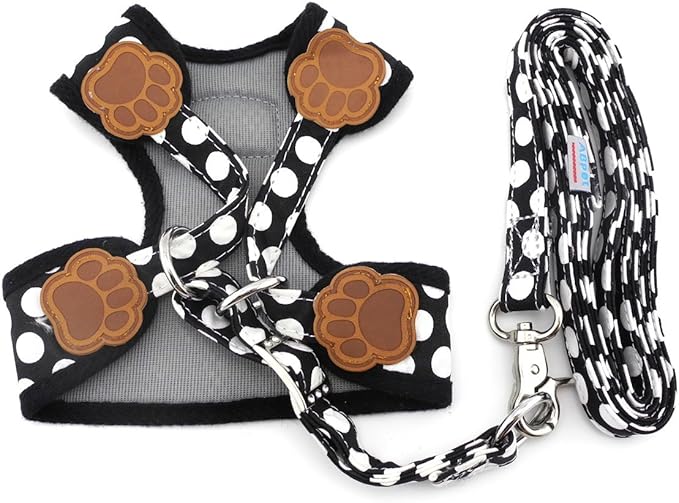 SMALLLEE_LUCKY_STORE New Soft Mesh Nylon Vest Pet Cat Small Medium Dog Harness Dog Leash Set Leads Black, S (Chest:9.5"-13.5",Weight 2-6.5lbs) (CWYP00068-black-s)