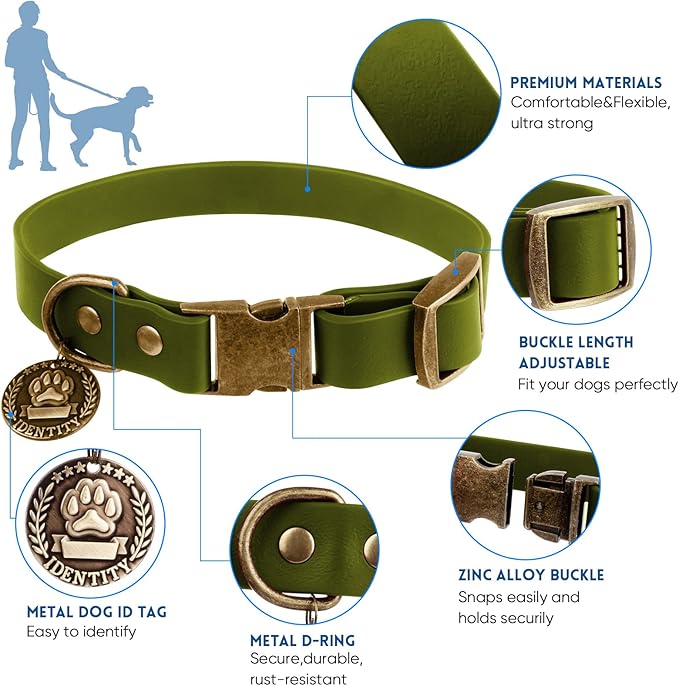 Wisedog Dog Collar and Leash Set Combo: Adjustable Durable Pet Collars with Dog Leashes for Small Medium Large Dogs, Includes One Bonus of Poop Bag Holder (M, Green)