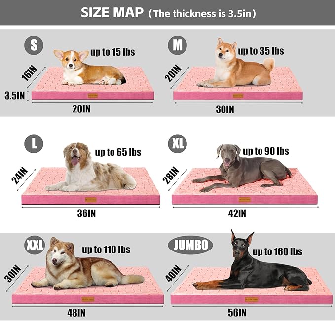 Patas Lague Orthopedic Dog Bed for Medium Dogs, Waterproof Soft Warm Comfortable Egg Crate Foam Medium Pet Beds Mat with Removable Washable Cover and Nonskid Bottom, 30''X20'' Pink