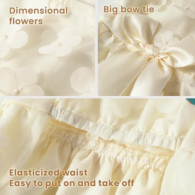 Laifug Dog Dress Puppy Print Princess Dog Dress Cute Party Wear (Beige, M)