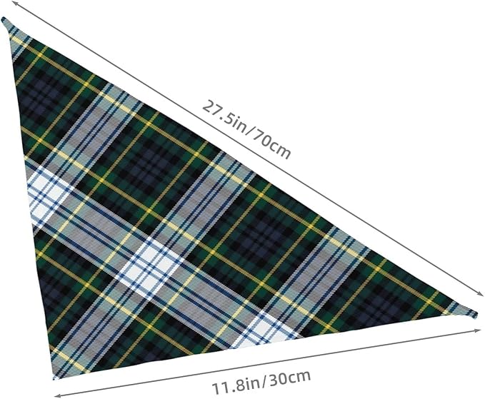 Pet Triangle Scarf, Plaid Tartan Clan Gordon Scottish Green White Bandana for Cats Dogs, Pet Clothing Accessory for Small to Large Pets