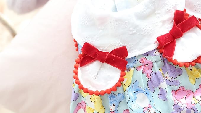 Elegant Princess Bear Printed Dress Cotton Tutu with Rabbit Ears for Small, Extra Small Dog Teddy, Pug, Chihuahua, Shih Tzu, Yorkshire Terriers Blue XL