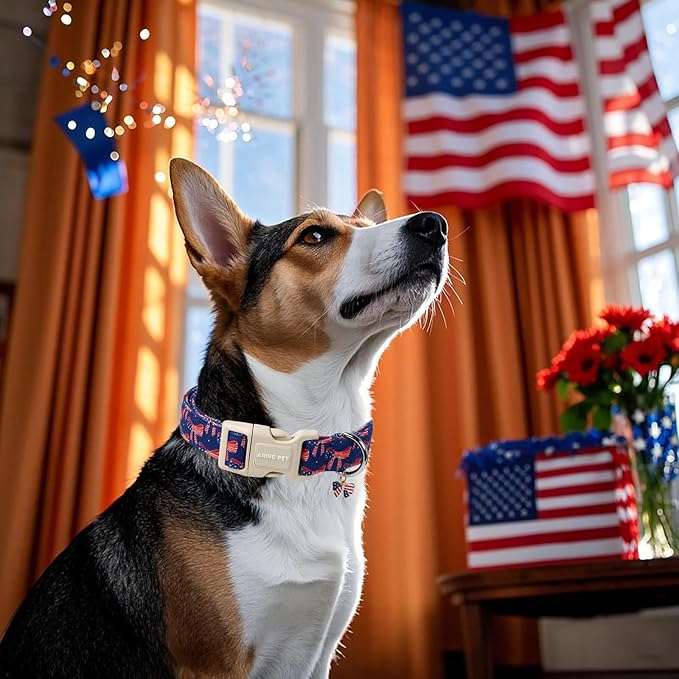 ARING PET 4th of July Dog Collar-Cute Bow Patriotic Dog Collars, Adjustable American Flag Pet Collars Puppy Collar with Quick Release Buckle