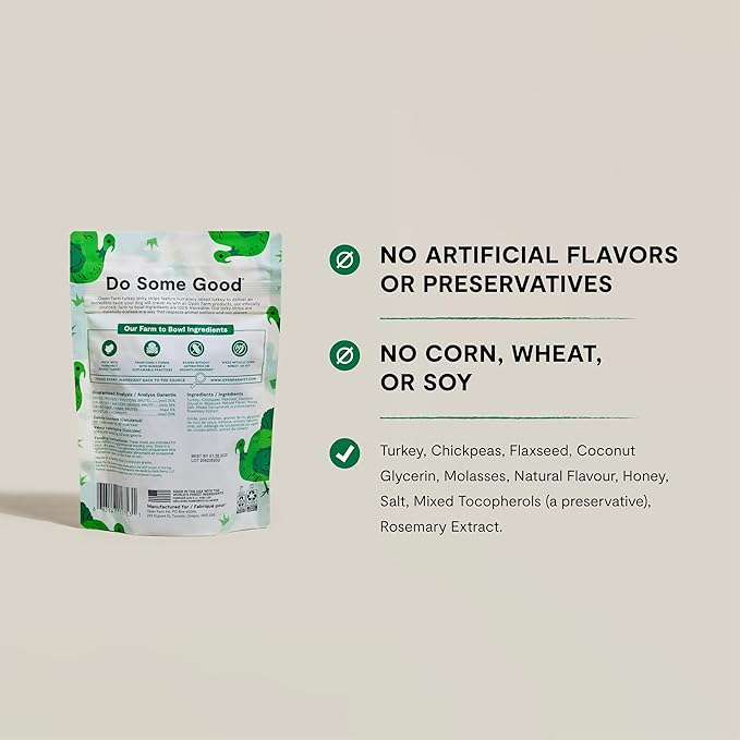 Open Farm, Dog Jerky Treats, Soft & Chewy Oven-Baked Jerky Strips Made with Ethically & Sustainably Sourced Ingredients, Protein Packed Dog Treats, Grain-Free Turkey Recipe, 5.6oz Pouch