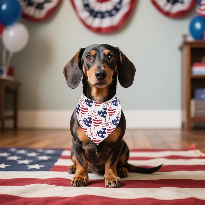 4th of July Dog Bandanas for Small Dogs Adjustable Patriotic Dogs Bandanas 7 Pcs Independence Day Flag Day Scarves Medium Puppy Cats Grooming M
