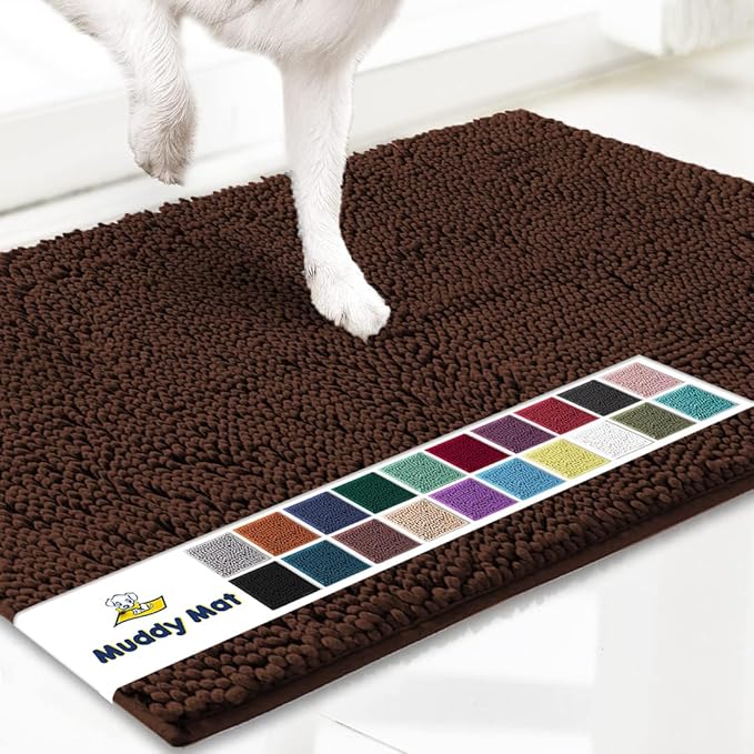 Muddy Mat® Shown on TV – Super Absorbent Microfiber Dog Door Mat for Muddy Paws, Non-Slip Washable Pet Rug, Quick Dry Chenille Entryway Carpet, Machine Washable Indoor Outdoor mat, Brown 35"x24"