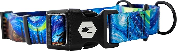 Wolfgang Heavy Duty Martingale Dog Collar with Quick Release Nylon Buckle for Walking & Training, StarryWolf Print
