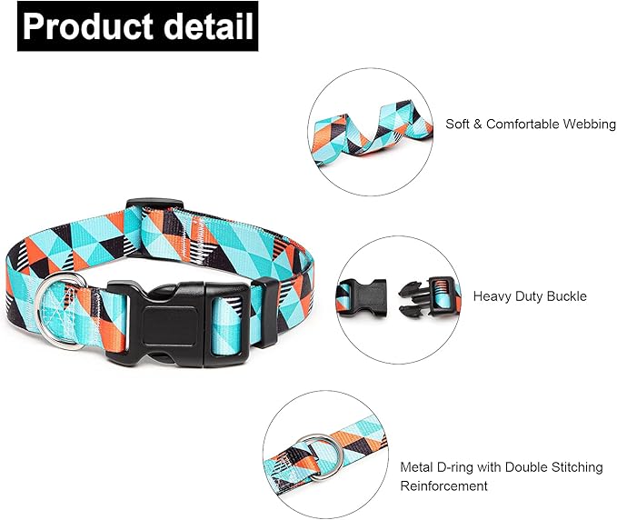Adjustable Dog Collar with Patterns, Ultra Comfy Soft Nylon Breathable Pet Collar for Small Medium Large Dogs (L, Geometry)