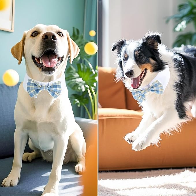 Segarty Dog Bow Tie, Adjustable Blue Plaid Bowtie Collar for Dogs, Large Dog Neck Tie Tuxedo Comfortable Cotton Boy Pets Grooming Accessories for Formal Wedding Holiday Birthday Gift Party