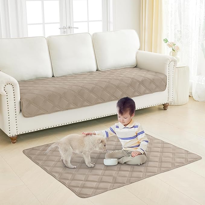 Smiry Waterproof Dog Bed Cover Blanket 82x82, Soft Reversible Pet Blanket, Washable Leakproof Cats Dogs Couch Cover for Sofa, Couch, Furniture, Taupe/Beige