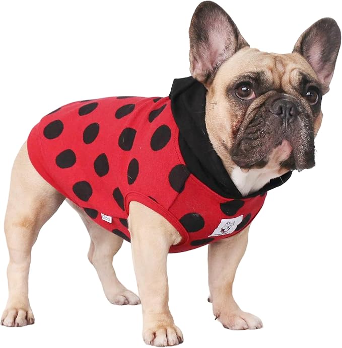 iChoue Ladybug Ladybird Lady Beetle French Bulldog Costumes Hoodies Sleeveless Clothes Outfits Funny Cosplay Shirts for Medium Dogs Frenchie Pug English Boston Puppy - Black and Red, Small