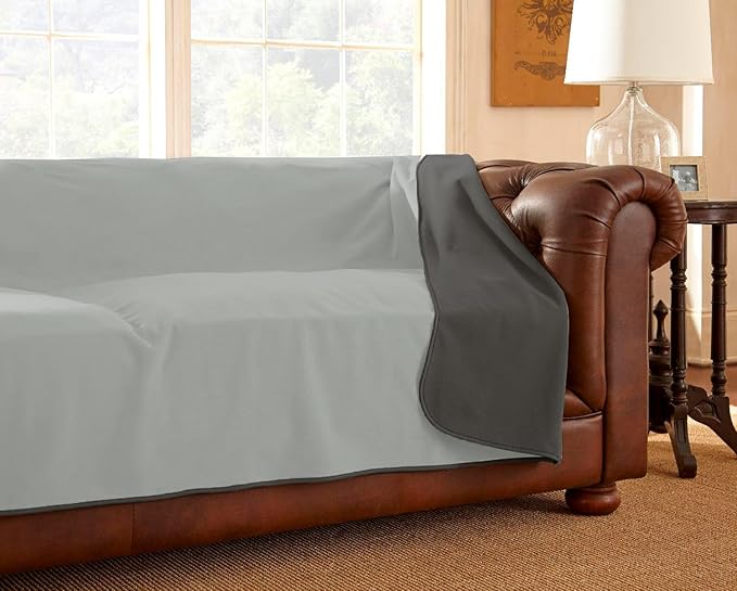 Mambe 100% Waterproof Furniture Cover Blanket for Dogs and Cats, Protection for Bed Couch Sofa Recliner Carpet, Soft Durable Washable Microfleece, Slate-Mist, 70x90 inches
