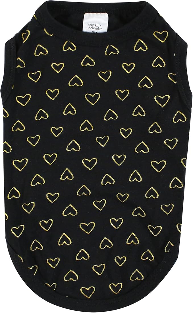 Luvable Friends Dog Pet Dog and Cats Cotton T-Shirts 2pk, BFF Hearts, X-Small