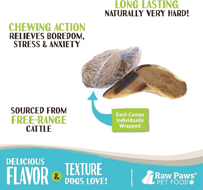 Raw Paws Filled Cow Hooves for Dogs - Peanut Butter Flavor, 5-Pack, Natural Beef, Free Range Cow Hooves - Peanut Butter for Dogs - Stuffed Cow Hoof Dog Chews