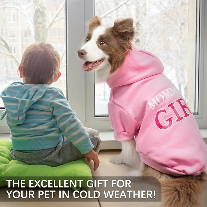BINGPET Dog Hoodie,Mommy's Girl Lettered Dog Sweatshirt Puppy Sweater Hooded with Leash Hole,Warm Soft Fleece Winter Coat Pet Clothes for Large Dogs Girl,Pink,XL