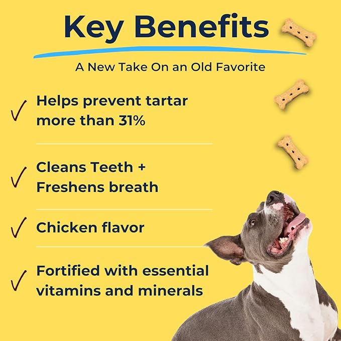 Tartar Shield Dental Dog Biscuits | Safe Daily Treats | Cookie Cleans Teeth & Gums Fresh Breath Natural Oral Health Support | Tasty Lean Chicken Flavor | USA Made
