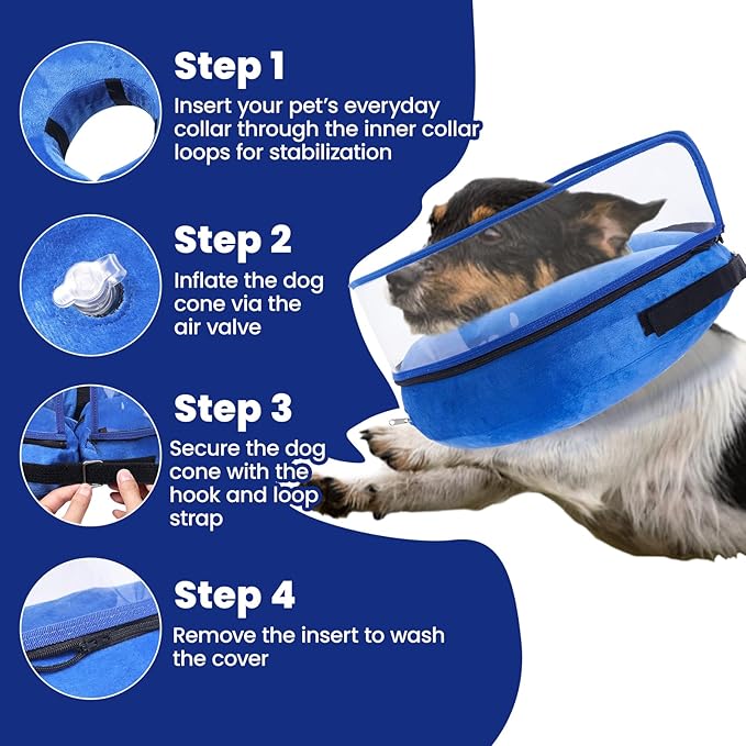 BARKLESS Dog Cone, Inflatable Dog Cone After Surgery for Small Medium Large Breeds, Soft Surgery Collar with Enhanced Anti-Licking Guard Shield for Pets, Protective Donut Collar