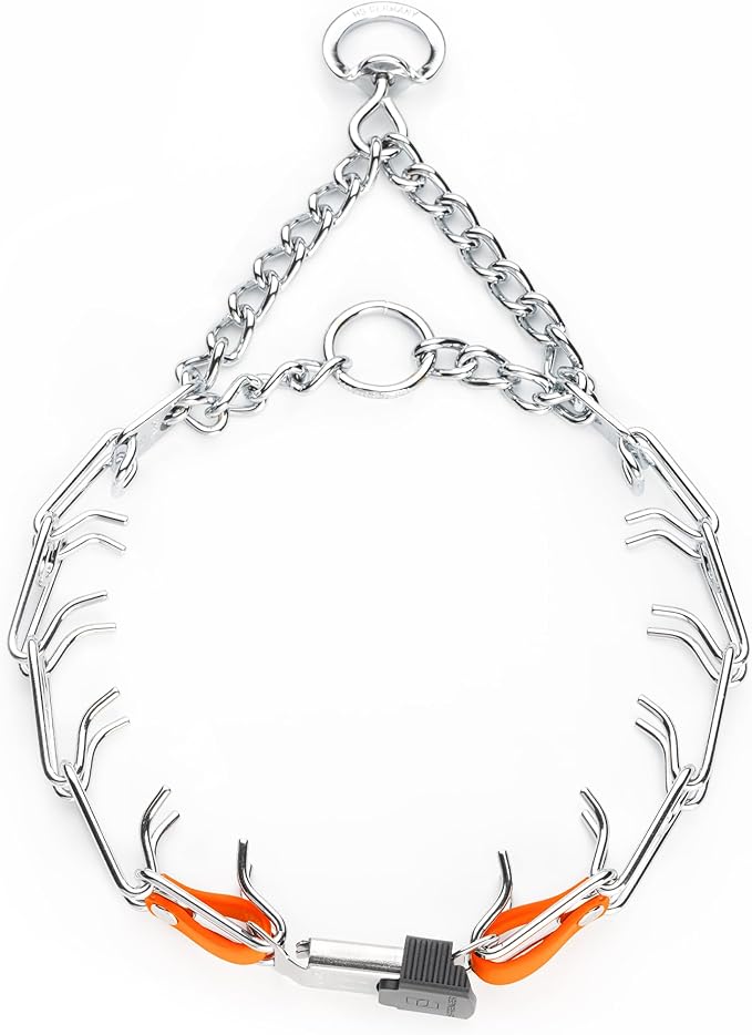 Herm Sprenger Chrome Plated Steel Dog Collar with Quick Release ClicLock Buckle and Biothane Insert Training Collar for Dogs Made in Germany (Hunter Orange, 23in x 3.2mm(Neck Size up to19-20in))