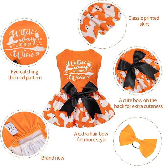 CuteBone Dog Dresses Velvet Holiday Small Dogs Clothes Onesie Pet Apparel Girl Puppy Skirt with Bow Hair Rope CVA25S-D