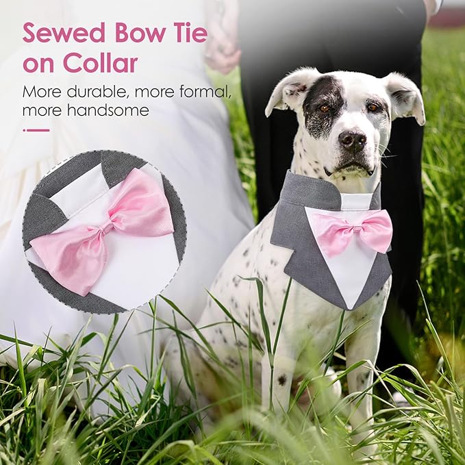 AOFITEE Formal Small Dog Tuxedo, Dog Wedding Bandana Collar with Bow Tie, Adjustable Puppy Birthday Costume Valentines Outfits, Small Bowtie for Dogs Pet Party Tux Wedding Outfit, Grey S