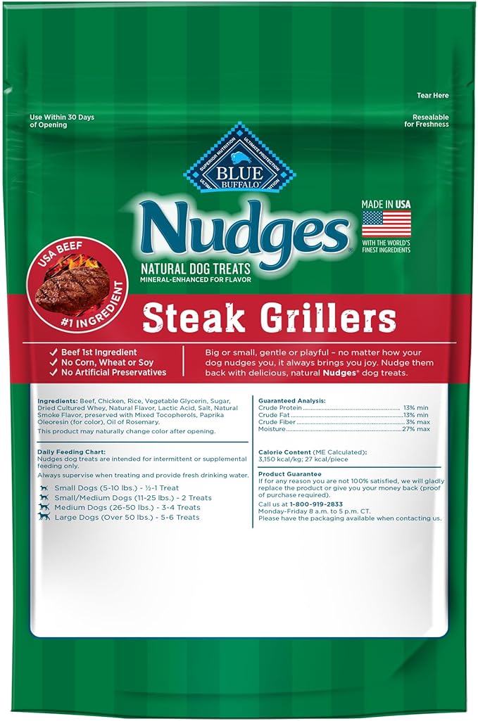 Blue Buffalo Nudges Grillers Dog Treats, Steak, 5-oz. Seasonal Bag