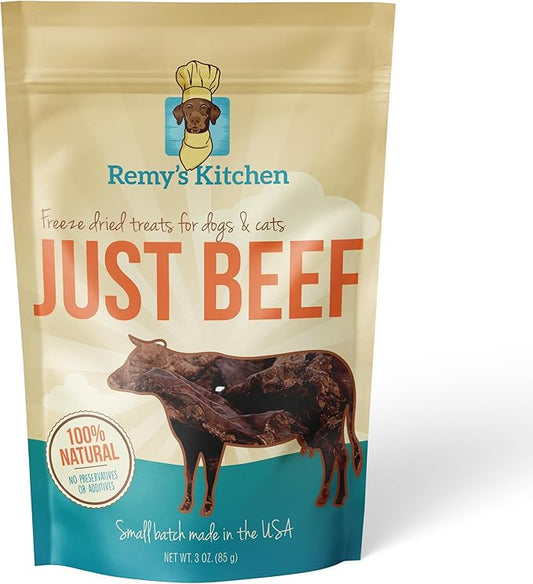Just Beef Freeze Dried Dog Treats USA Sourced and Small Batch Made - Human-Grade, All Natural Single Ingredient Dog Treat Without Artificial Preservatives, Grain Free - 3 oz
