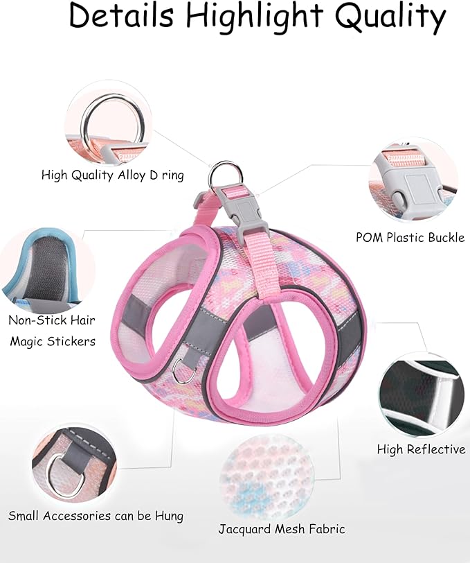 No-Pull Dog Harness - Cat & Puppy Harness Set, Step-In, Pink (L)