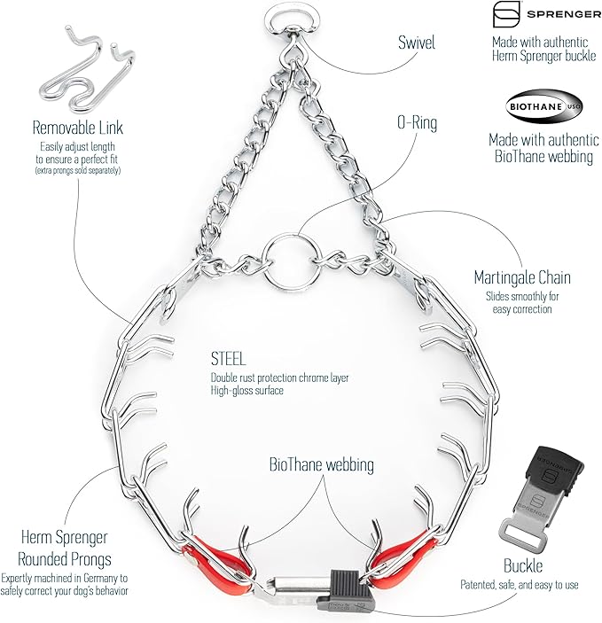 Herm Sprenger Chrome Plated Steel Dog Collar with Quick Release ClicLock Buckle and Biothane Insert Training Collar for Dogs Made in Germany (Cherry Red, 22in x 3.0mm(Neck Size up to 18-19in))
