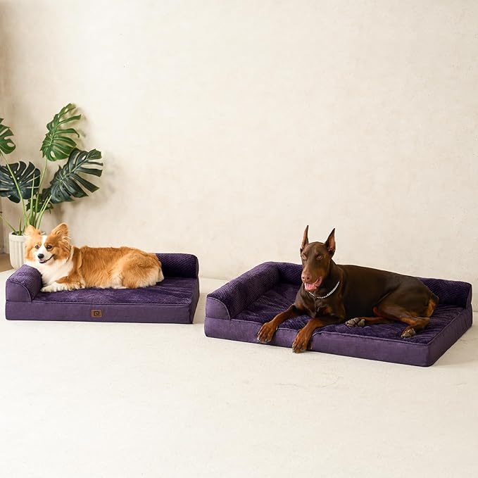 EHEYCIGA Memory Foam Dog Bed XLarge Sized Dogs, Extra Large Dog Bed Orthopedic with Washable Removable Cover, Waterproof XL Pet Bed Couch for Crate, 41x27x6 Inches, Purple