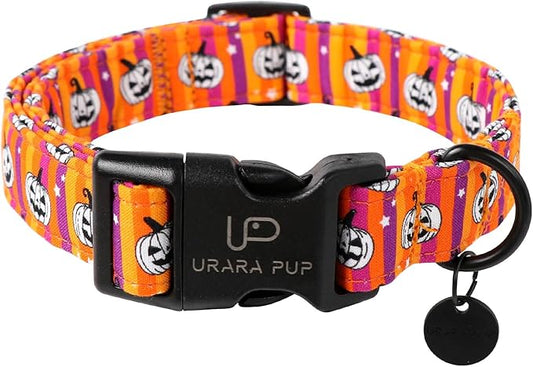 Halloween Dog Collar, Autumn Cotton Collar for Puppy Girl Dog or Cat, Halloween Pumpkin Collar with Lightweight Plastic Buckle, Adorable Pet Collar
