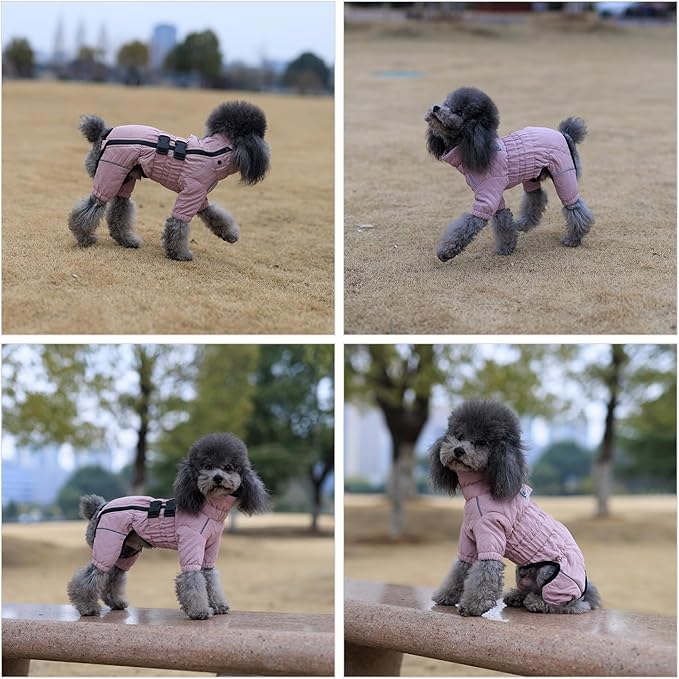 Warm Dog Coat Double Layers Dog Vest, 4 Legs Covered Windproof Waterproof Reflective Warm Dog Vest Outdoor Skating Dog Costume for Small Medium Large Dogs Lotus Pink XL