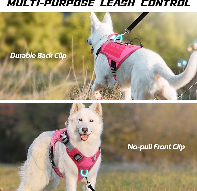 WINGOIN Tactical Dog Harness for Extra Large Dogs, Heavy Duty No Pull Dog Harness with Handle, Adjustable Reflective Military K9 German Shepherd Big Dog Vest for Training, Walking, Pink (XXL)