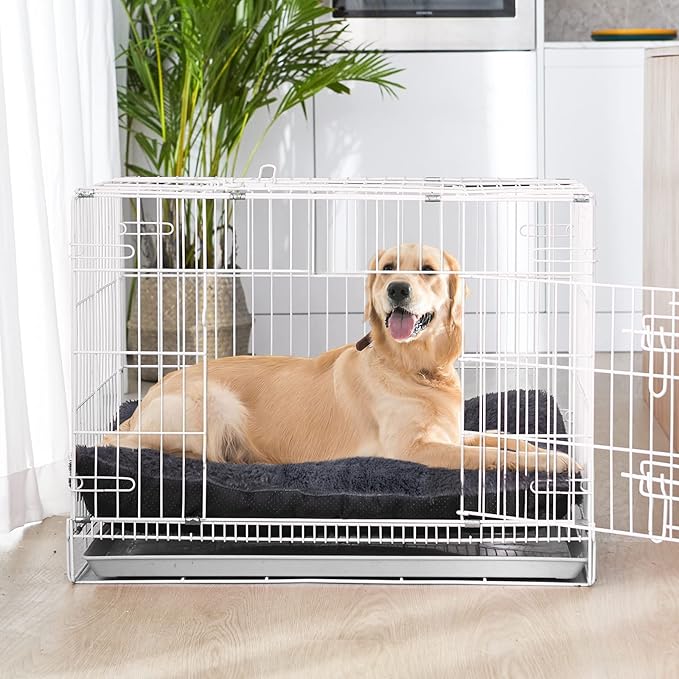 JOEJOY Dog Bed Crate Pad, Deluxe Plush Washable Dog Beds Fulffy Soft Kennel Pad Anti-Slip Pet Sleeping Mat for Medium Small Dogs, 29" x 21", Grey