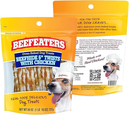 Beefeaters Beefhide 5in Twist with Real Chicken, 36oz – Protein-Rich Dog Treats for Clean Teeth, Ideal for Training & All Dog Sizes
