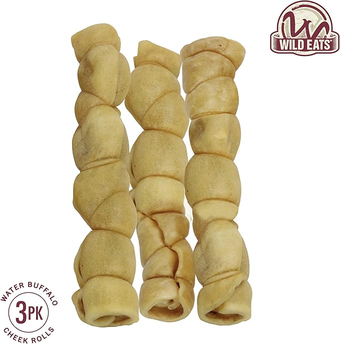 Water Buffalo 9" Retriever Style Cheek Roll Dog Chews-3 Pack (Long Lasting Dog Chews, Treats, Bones for for Large Dogs) Substitute for Pig Ears for Dogs